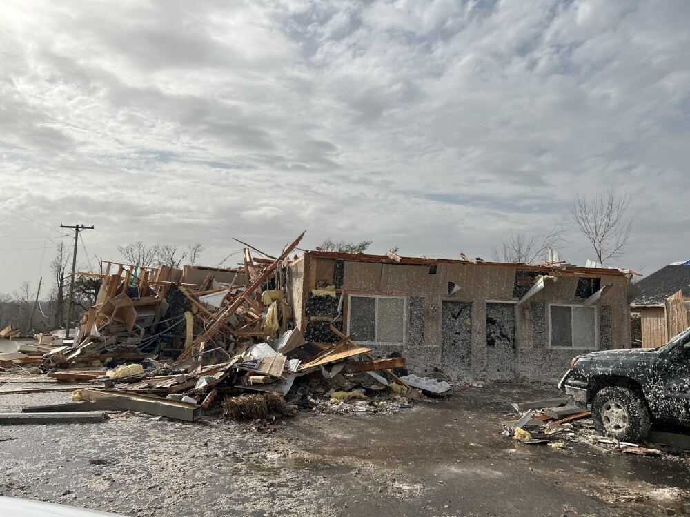 extensive tornado damage that ripped off a roof and siding of a missouri home Xtreme Exteriors, Sikeston, MO