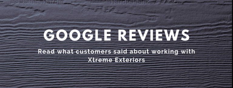 XE Google Reviews text over grey siding textured background