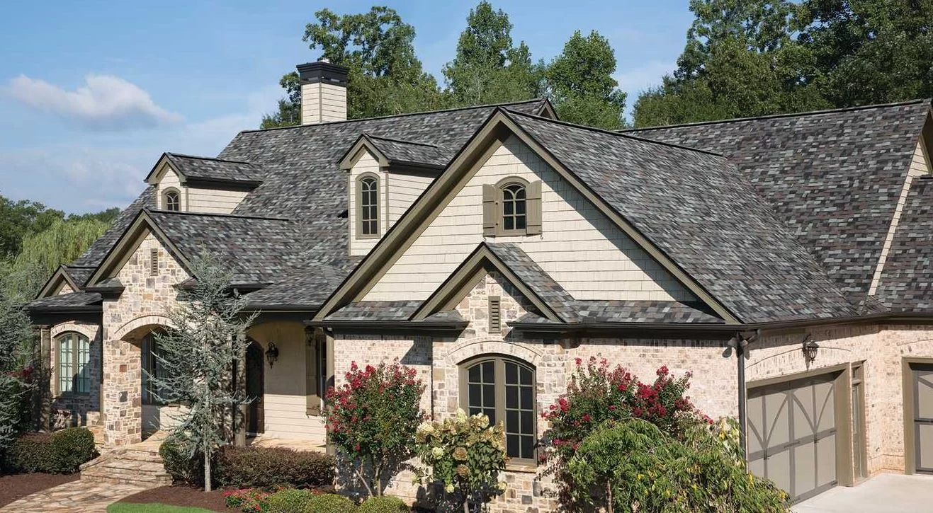 Owens Corning Storm Cloud Color Way for Shingles on a multistory residential home