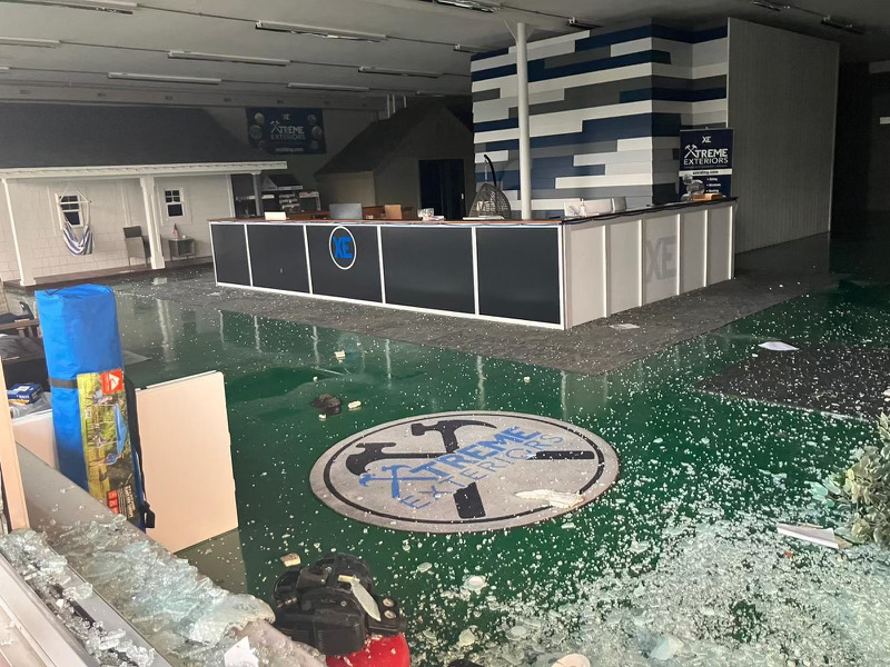 interior of Xtreme Exteriors contractor showroom in Rogers, which experienced tornado damage