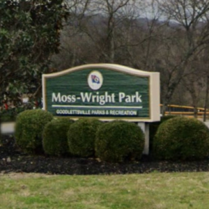 Sign for Moss-Wright Park with "Goodlettsville Parks & Recreation" underneath.