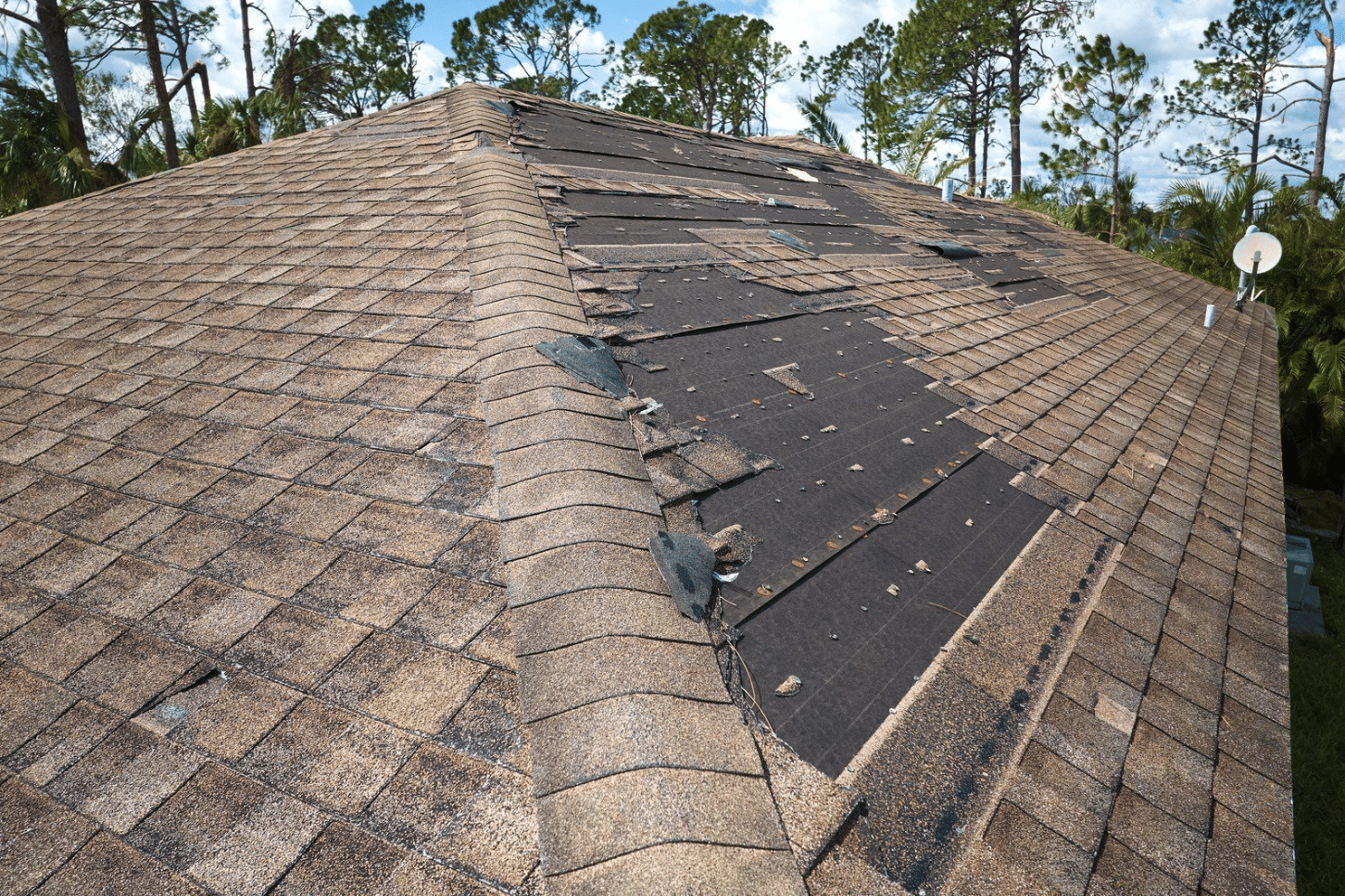 brown shingle roof with missing shingles by Xtreme Exteriors