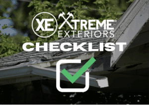 Storm damage roof inspection checklist for homeowners, showing a detailed list of items to inspect on roofs, gutters, and exterior after severe weather.