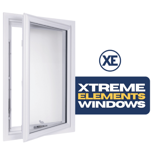 Open white casement window showing custom window options by Xtreme Exteriors