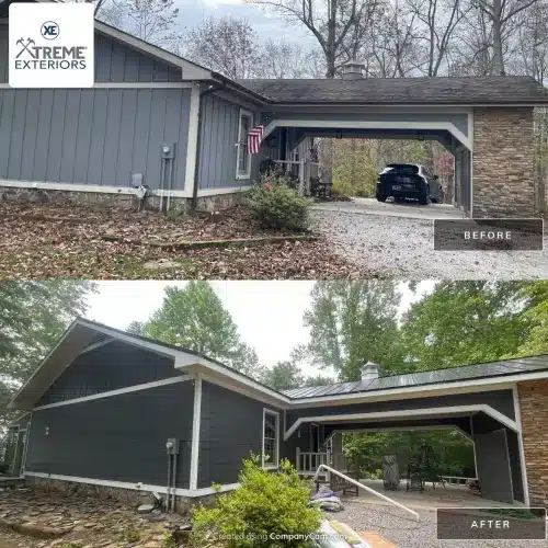 home exterior in Nixa, MO, showcasing siding and garage area transformation by Xtreme Exteriors for a complete guide to siding